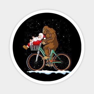 Bigfoot and Santa riding a bike Magnet